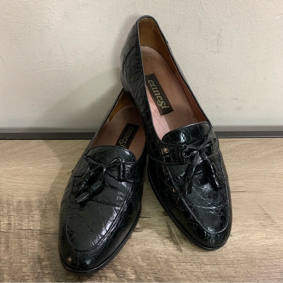Men's ENNESI Genuine BLACK ALLIGATOR Skin TASSEL Dress LOAFERS Slip On SHOES  9 - Picture 4 of 8